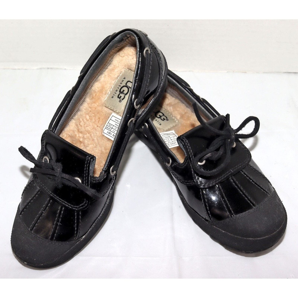UGG‎ Ashdale Duck Shoes Women's 6 Black Patent Leather Shearling Lined 1901